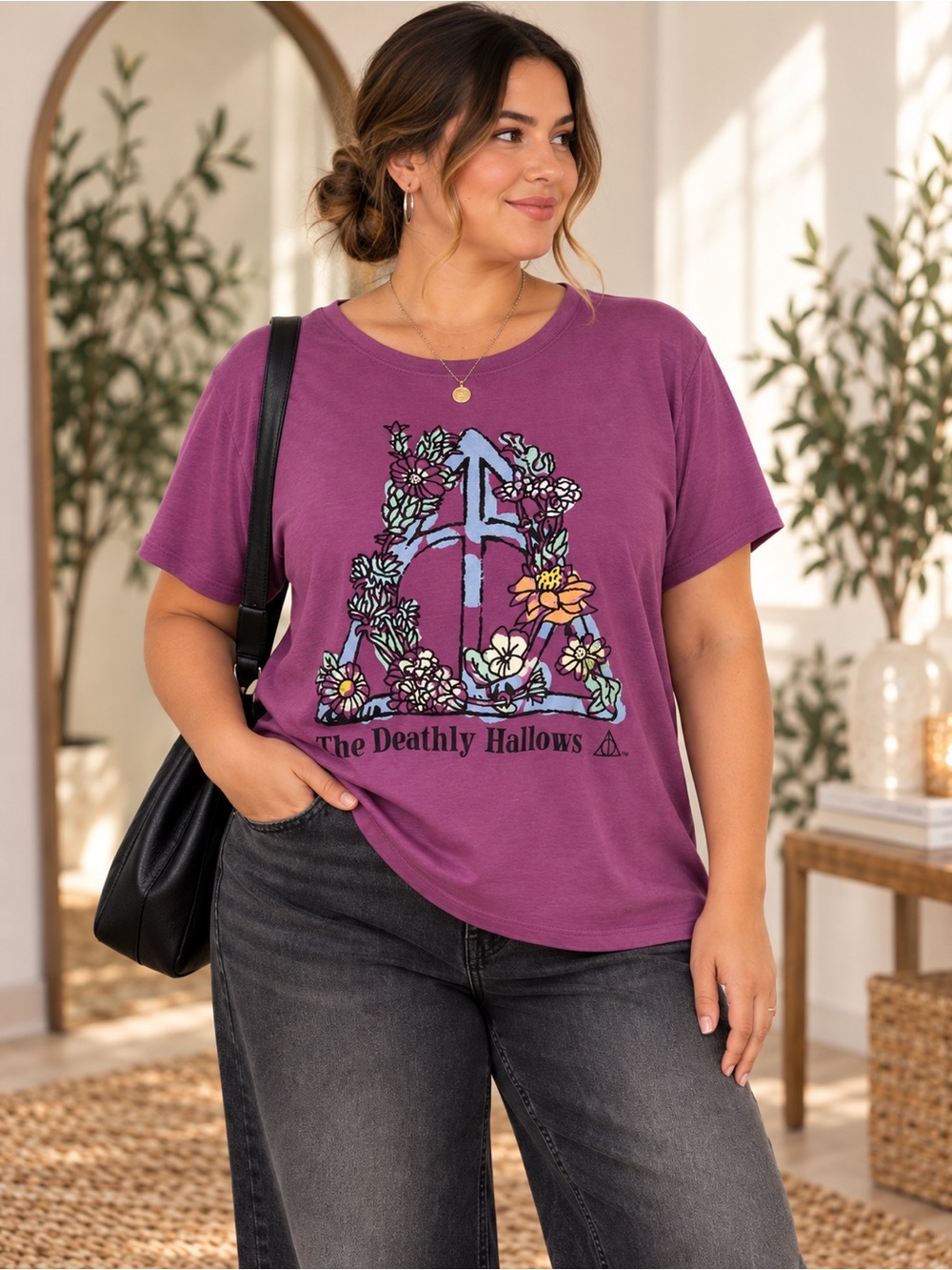 Torrid Harry Potter Deathly Hallows Floral Graphic Tee Size 3 3X NWT #321